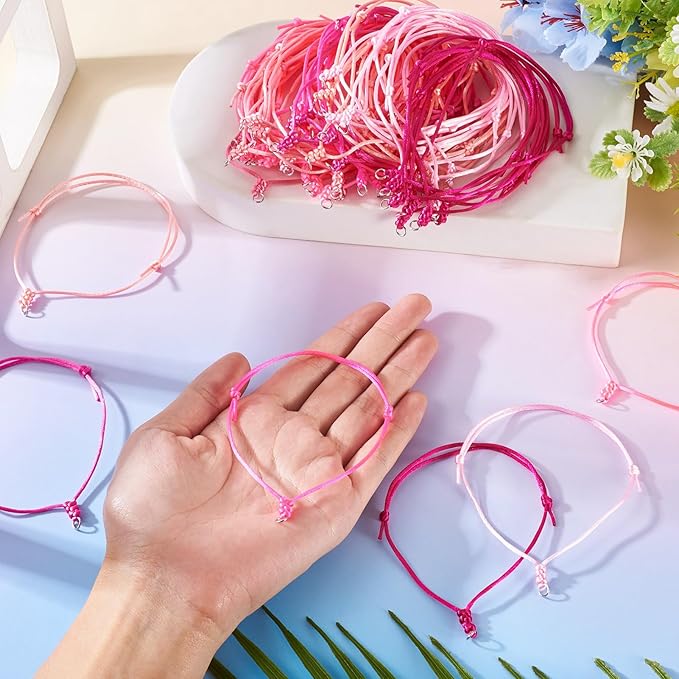 80Pcs Adjustable Braided Cord Colorful Waxed Thread Half Finished Bracelet with Jump Rings Knotting Bracelet Ropes for Wrist DIY Women Jewelry Friendship Bangle Decor 8.5-16cm Long-Pink