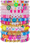 Friendship Bracelets Boho Stackable Bracelets for Women Surfer Heishi Clay Bead Bracelets Stretch Preppy Bracelets Colorful Boho Bracelets for Women