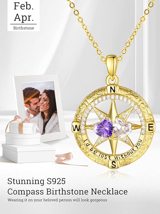 Valentine's Day Gifts for Wife 925 Sterling Silver Double Birthstone Pendant Necklaces I Love You for Always and Forever Necklace Anniversary Birthday Gifts for Wife Girlfriend Mom Her