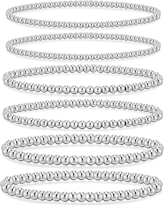 adoyi Valentines Day Gifts for Her Gold Bracelets for Women Waterproof, 14K Gold Plated Beaded Strand Bead Ball Bracelets stack Adjustable Jewelry Set for Gifts