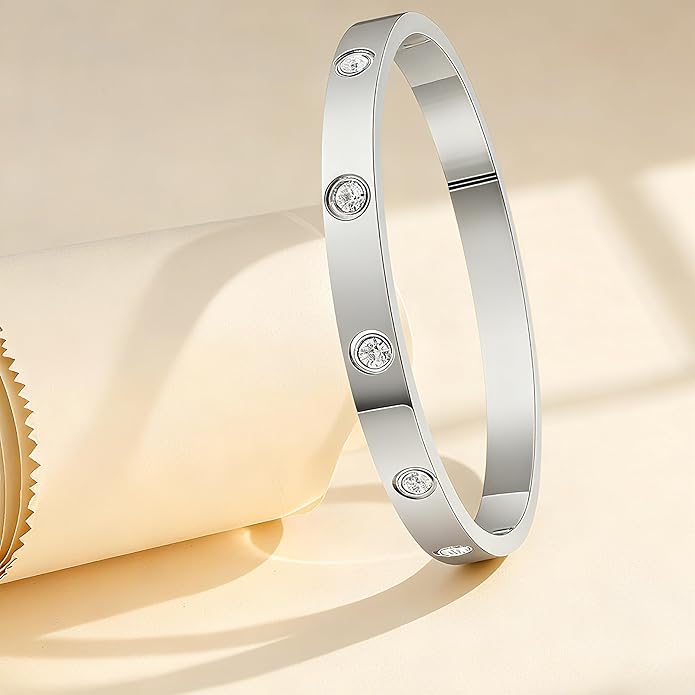 2Pcs 18K Gold-Plated Love Bangle Bracelets set for Women, Stainless Steel Cubic Zirconia Bangle Crystal Friendship Jewelry, Easter Wedding Birthday Gifts for Girlfriend, Wife, Monther