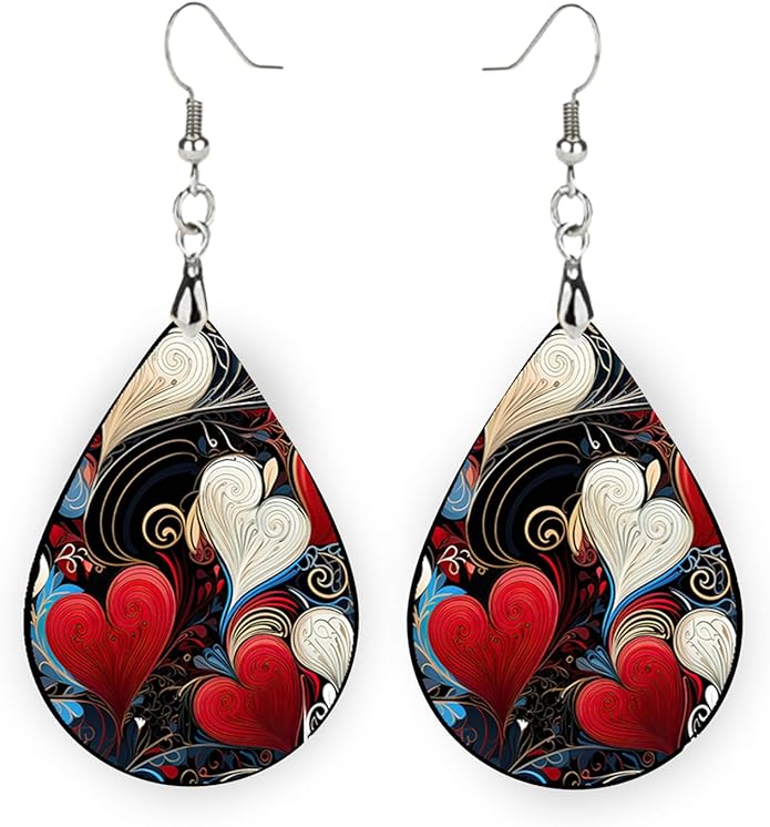 Teardrop Wood Earrings Light Weight Printed Image Dangle Jewelry, Fun and Funky