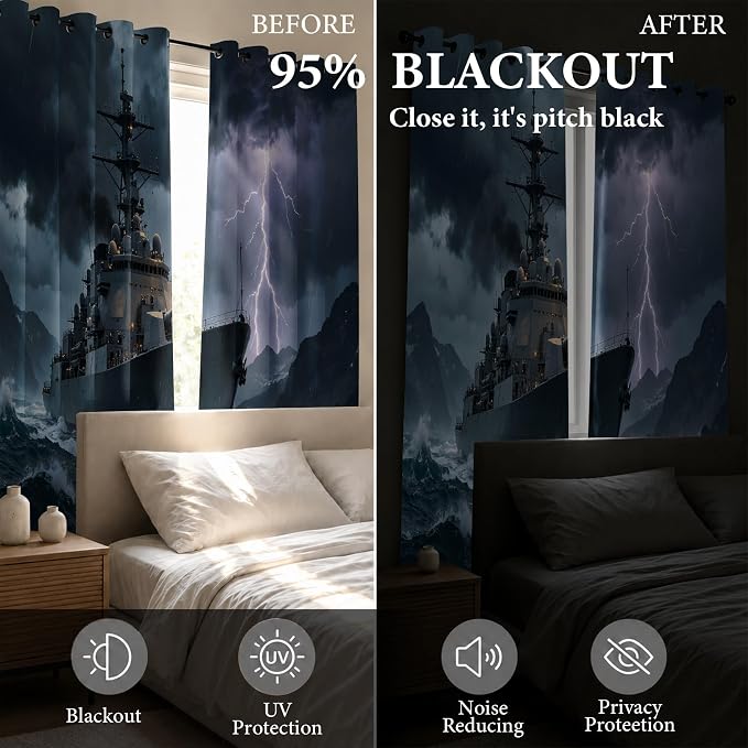 Naval Warship Blackout Curtains 52 x 72 Inch Length Set of 2 | Storm Battleship - Image 5