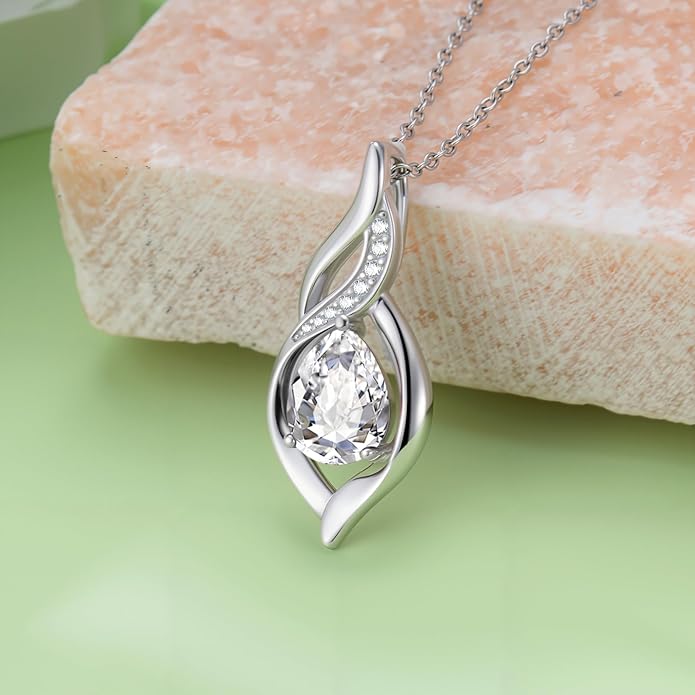Birthstone Necklace for Women Infinity Necklaces 925 Sterling Silver Teardrop Love Birthday Jewelry Valentines Day Birthday Gifts for Her Mom Wife Girlfriend