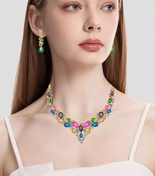 CSY 4 Pcs/Set Austrian Crystal Necklace Earrings Bracelet Ring Bridal Jewelry Sets for Brides Wedding Party Costume Accessories Gifts for Women