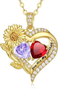 Sunflower Heart Necklace for Women 14K Gold Exquisite Valentines Day Anniversary Birthday Gifts for Wife Mother Her Double Birthstone Pendant Jewelry‘You Are My Sunshine’