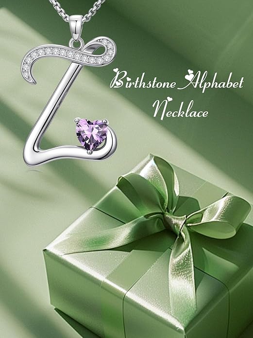 Valentines Day Gifts for Women Alphabet A to Z Initial Birthstone Pendant Necklaces for Women - 18k White Gold Plated Personalized Name Jewelry Valentine Mothers Day Birthday Gifts for Women Her Girlfriend