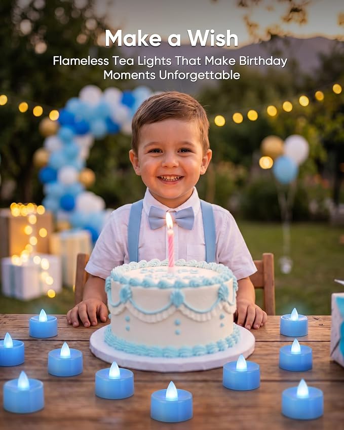 Homemory 12-Pack Light Blue Flameless Battery Tealight Candles, 200+ Hours | - Image 5