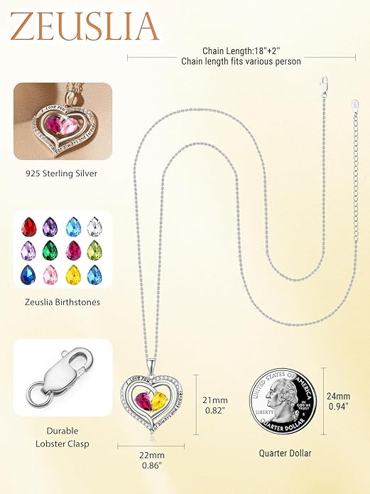 Valentine's Day Gifts for Wife 925 Sterling Silver Double Birthstone Pendant Necklaces I Love You for Always and Forever Necklace Anniversary Birthday Gifts for Wife Girlfriend Mom Her