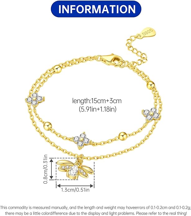 Women's 925 Sterling Silver Bracelet, Non Tarnish 18K Gold Plated Bracelets for Women, Dainty Chain Simple Jewelry Cute Handmade Minimalist for Gift