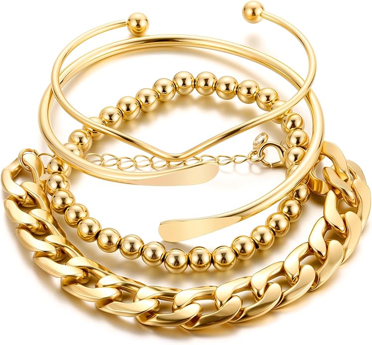 ÌF ME Gold Bangle Bracelets for Women, Indian Bangles Stackable Set, Multi Layer Textured 14K Gold Plated Chunky Bracelets Boho Jewelrys Set