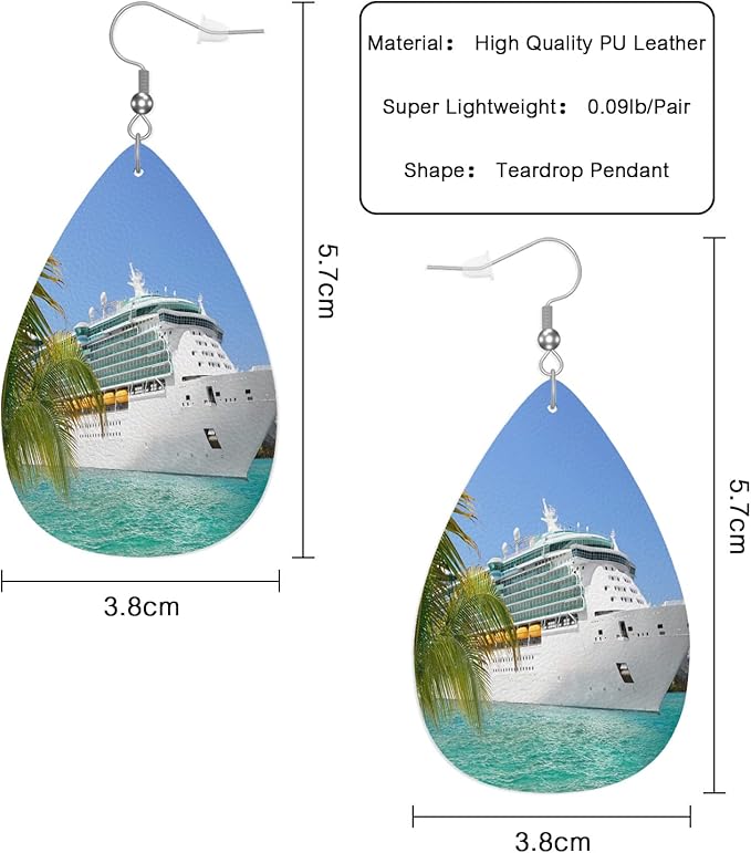 Sea Cruise Leather Teardrop Earrings Sailing Vacation Cruise Ship Tropical Summer Palm Beach Faux Leather Water Drop Earrings Jewelry For Women Friends Wedding