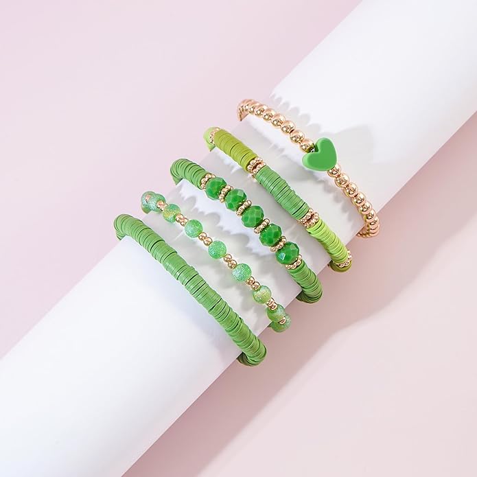 Heishi Beaded Stretch Bracelets for Women Stackable Polymer Clay Beads Bracelets Friendship Boho Summer Beach Bracelet Jewelry Set