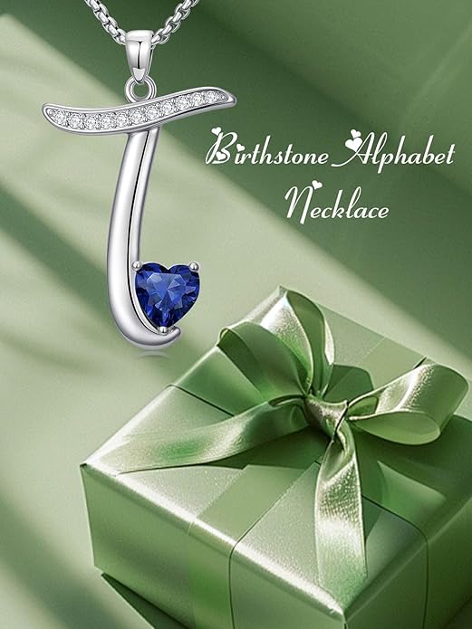 Valentines Day Gifts for Women Alphabet A to Z Initial Birthstone Pendant Necklaces for Women - 18k White Gold Plated Personalized Name Jewelry Valentine Mothers Day Birthday Gifts for Women Her Girlfriend