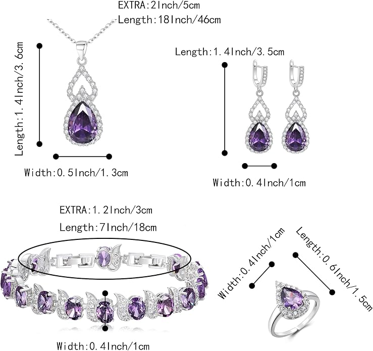 BriLove Wedding Jewelry Set for Women Bride Bridesmaid, Gorgeous Cubic Zirconia Teardrop Necklace Earrings Bracelet Adjustable Ring Jewelry Gift for Birthday/Anniversary/Mother’s Day