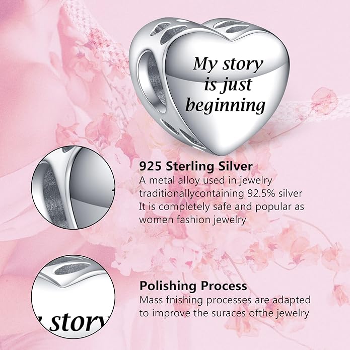 Annmors Personalized Photo Charms For Bracelets/Necklace 925 Sterling Silver Love Heart Shaped Engraved Customize Picture Gift for Birthday Mother's Day,Bead Charms Jewelry for Women