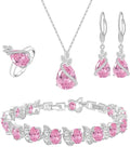 GZWHD Jewelry Set for Women CZ Earrings Necklace Ring Bracelet Set Prom Party Wedding Jewelry Gift for Mother Friend Wife