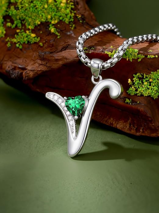 Valentines Day Gifts for Women Alphabet A to Z Initial Birthstone Pendant Necklaces for Women - 18k White Gold Plated Personalized Name Jewelry Valentine Mothers Day Birthday Gifts for Women Her Girlfriend