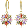 VONSSY Colorful Snowflake Pendant Necklace Earrings Rose Gold 5A Cubic Zirconia | Crystal Sweater Chain | Multi Gemstone Garnet Amethyst Morganite Peridot Prom Rhinestone Necklaces for Women Vintage Stylish Gift