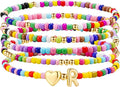 M MOOHAM Valentines Gifts for Kids - 5PCS Colorful Beaded Initial Bracelets for Girls Women Cute Stretch Heart Letter Bracelet Initial Stackable Bracelet Birthday Gift Jewelry for Kids Teen Girl