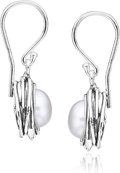 JEAN RACHEL JEWELRY 925 Sterling Silver Dangle Earrings for Women with Freshwater Pearl Vintage Design - Hypoallergenic, Lead & Nickel Free - Artisan Handcrafted Statement Earrings