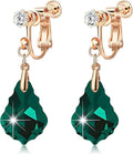Austrian Crystal Baroque Drop Clip On Dangle Earrings for Women Non Pierced 14K Rose Gold Plated Hypoallergenic Jewelry