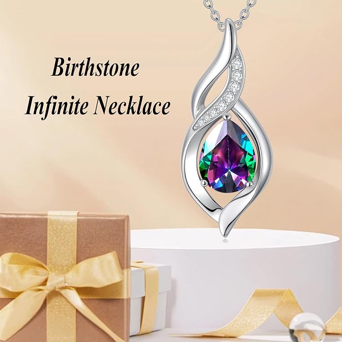Birthstone Necklace for Women Infinity Necklaces 925 Sterling Silver Teardrop Love Birthday Jewelry Valentines Day Birthday Gifts for Her Mom Wife Girlfriend