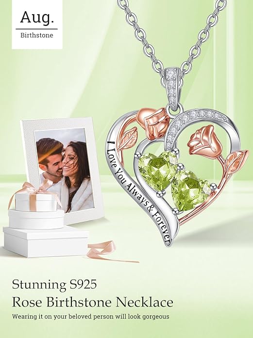 Valentine's Day Gifts for Wife 925 Sterling Silver Double Birthstone Pendant Necklaces I Love You for Always and Forever Necklace Anniversary Birthday Gifts for Wife Girlfriend Mom Her