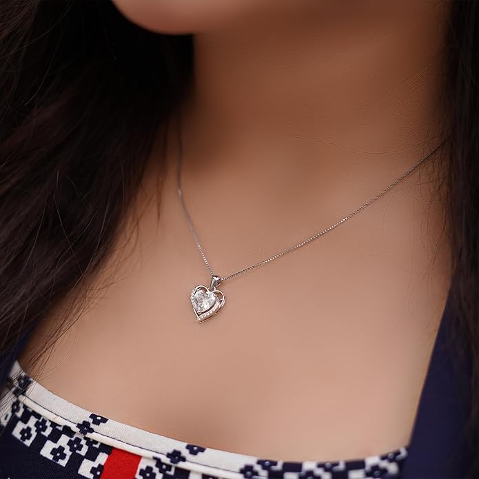 Auravibes Moissanite Heart Necklace for Women, 2-Carat Real Sterling Silver Pendant with “I Love You” Engraving, Valentine’s Day, Anniversary, Birthday or Christmas Gift for Wife, Girlfriend, Mom