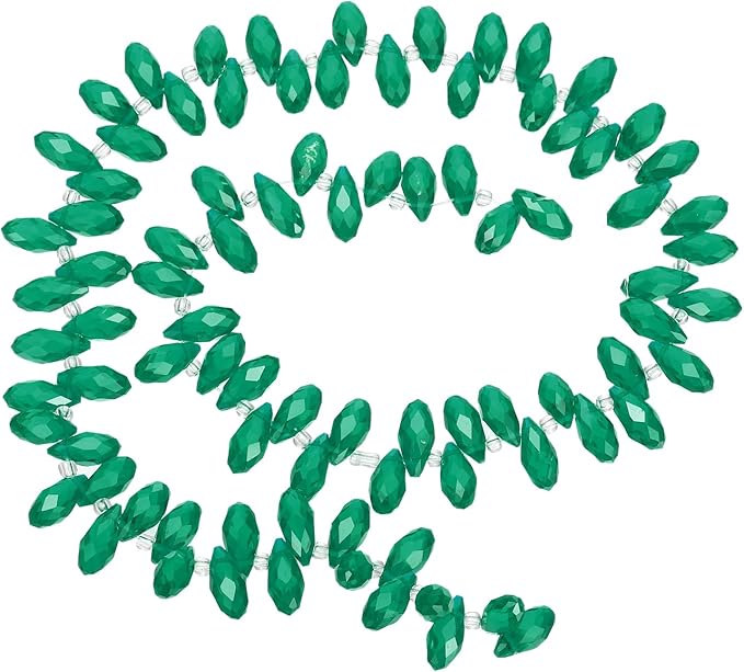 PATIKIL 2 Strands 180-190Pcs Teardrop Crystal Beads, 12x6mm Faceted Teardrop Briolette Horizontal Glass Beads Loose Bead for Bracelet Jewelry Making, Emerald Green