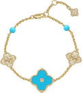 FETERO Gold Bracelets for Women Trendy, Dainty 14K Gold Plated Charm Clover Bracelet 2 Sided Lucky Pendant Cute Pearl Beaded Bracelets Link Chain Waterproof Womens Jewelry Gifts