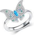 Sterling Silver Blue Butterfly Opal Rings for Women,Butterfly Open Ring Butterfly Ring Butterfly Adjustable Ring Opal Ring Jewelry Gift for Hers Ring Adjustable Size 6-9-1