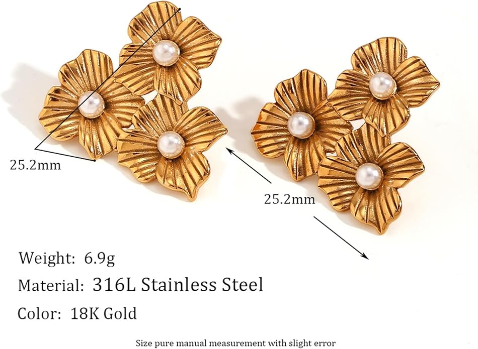 Gold Flower Statement Earrings for Women, Large Chunky Bohomian Summer Beach Floral Earring, Irregular Bold Exaggerated Earrings
