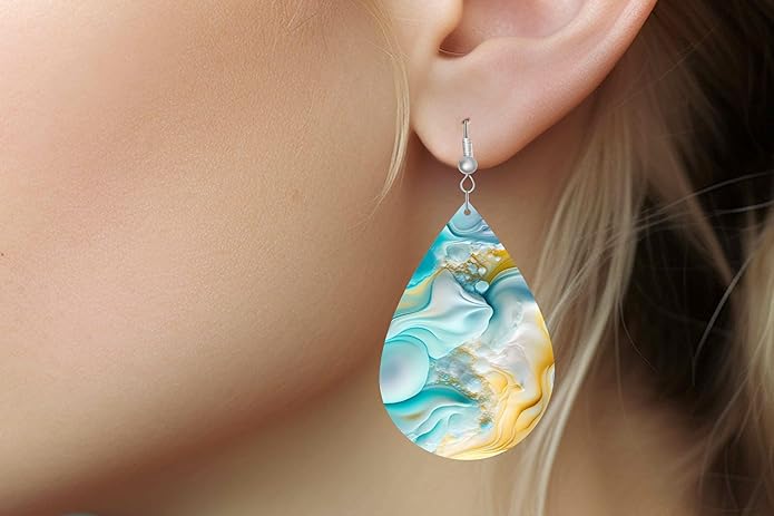 Teardrop Wood Earrings Light Weight Printed Image Dangle Jewelry, Fun and Funky Earrings
