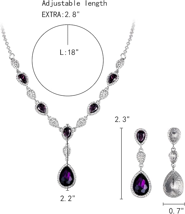 EleQueen Women's Cubic Zirconia Teardrop Y-Necklaces Dangle Earrings Jewelry Sets for Brides Bridesmaids