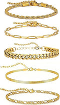18K Gold Plated Bracelet Sets for Women Waterproof - Trendy Thin Dainty Stackable Cuban Link Paperclip Snake Twisted Chain Fashion Jewelry Accessories Gifts for Women