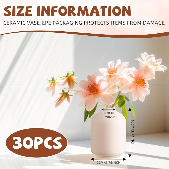 Tioncy 30 Set 3.9"*2.76" White Ceramic Bud Vases Bulk Valentine's Day - Image 2