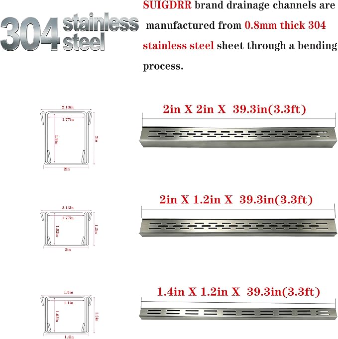 304 Stainless Steel Trench Drain Kit, Narrow Channel Drain - Image 4