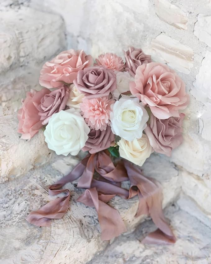 FACINOC Roses Artificial Flowers Pink Bouquet Dusty Fake Flower Box Set | DIY - Image 7