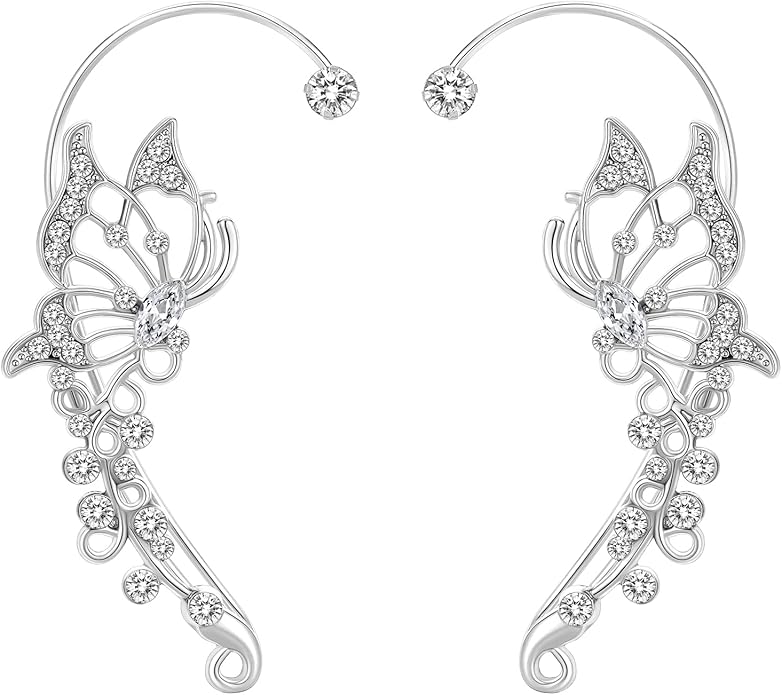 2PCS Butterfly Ear Cuffs Climber Wrap Around Earrings for Women Fairy No Piercing Ear Clip Gold Silver Jewelry Gift