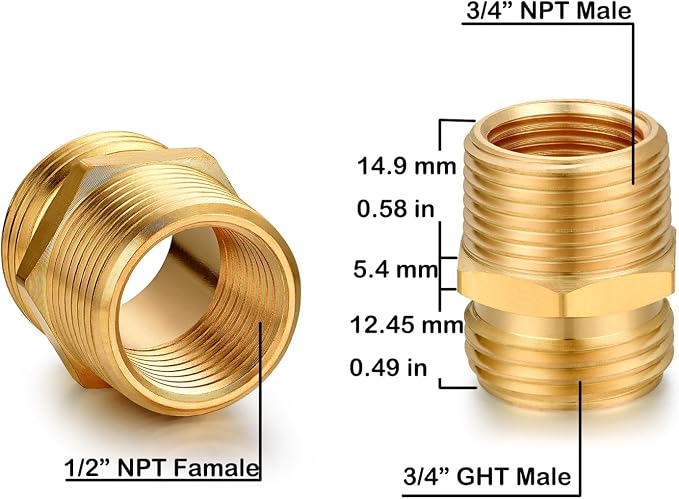 Garden Hose Connectors, 3/4" GHT Male & 3/4" NPT Male Adapter - Image 2