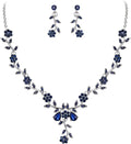 BriLove Women's Wedding Jewelry Leaf Cluster Flower Crystal Dangle Earrings Pendant Necklace Set for Bridal
