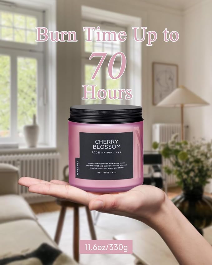 M&SENSE Cherry Blossom Home Scented Candles, 11.6oz Organic Soy Wax | 70-Hour - Image 4
