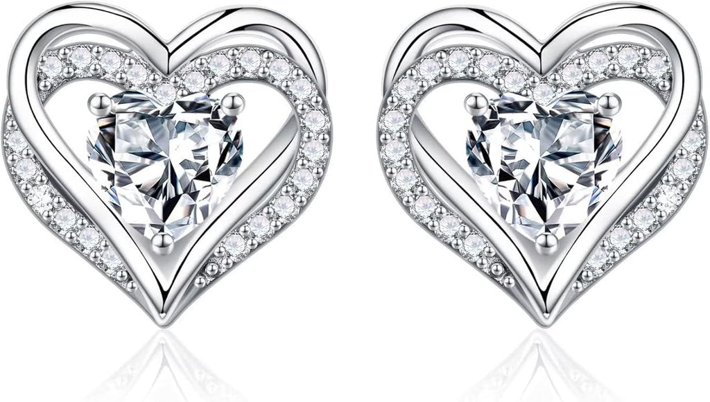 Iefil Valentine Day Gifts for Her - 925 Sterling Silver Heart Stud Earrings Birthday Gifts for Women