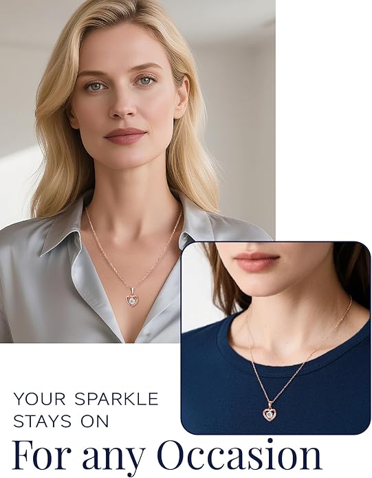 MomentWish Heart Necklace for Women Moissanite, Simulated Diamond, 925 Sterling Silver