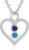 LOUISA SECRET Infinity Double Birthstone Necklace, 925 Sterling Silver Tiny Pendant Heart Necklace for Women Wife Her, Best Jewelry Gift Heart Jewelry Meaningful Gift for Valentine's Day, Christmas, Birthday Anniversary
