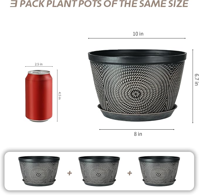 Quarut 10 Inch Flower Pots for Outdoor Indoor, 3 Pack Plastic Plant Pots | - Image 3