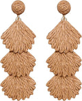 Raffia Dangle Earrings for Women - Boho Statement Rattan Drop Jewelry with Shell Design, Lightweight Summer Beach Trendy Accessories