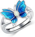 Sterling Silver Blue Butterfly Opal Rings for Women,Butterfly Open Ring Butterfly Ring Butterfly Adjustable Ring Opal Ring Jewelry Gift for Hers Ring Adjustable Size 6-9-1
