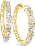 Women's Huggie Hoops with Birthstone 925 Sterling Silver Huggie Stud Hypoallergenic 14K Gold Plated Moissanite Earrings -Emerald Sapphire Ruby Hoop Earrings, Size 20 25mm